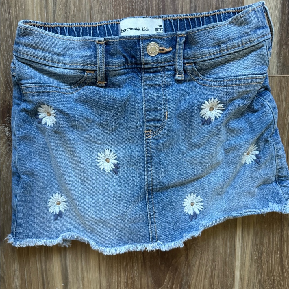 Abercrombie Kids Blue Denim Skort with Daisy Embroidery